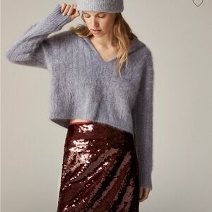 J. Crew Heather Dark Gray Brushed Cashmere Sailor Collar Sweater L